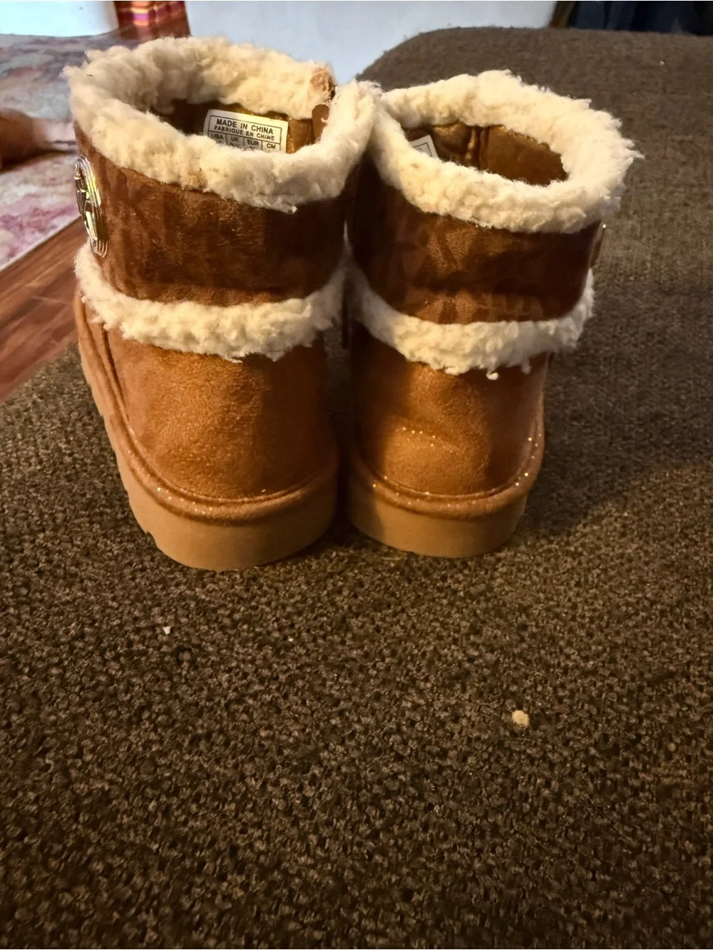 Michael Kors Girls Tan Faux-Shearling Boots with Glitter